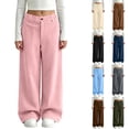 thumbnail image 1 of YUANxueke Girls Corduroy Pants High Waisted Casual Loose Fit Fashion Straight Leg Trousers for 5-16 Years, 1 of 8