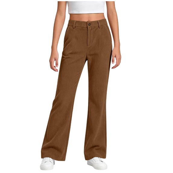 YUANxueke Girls Corduroy Pants High Waisted Casual Loose Fit Fashion Straight Leg Trousers for 5-16 Years