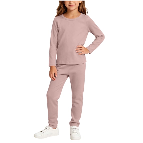 YUANxueke Girls Cotton Base Layer Sets Long Sleeve Crewneck Shirts & Casual Elastic Waist Pants 2-Piece Clothing Sets for 1-12 Years