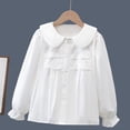 thumbnail image 1 of YUANxueke Girls Doll Collared Shirts Lace Trim Long Sleeve Button Down Shirts Elegant Fashion Cotton Blouse for 3-14 Years, 1 of 2