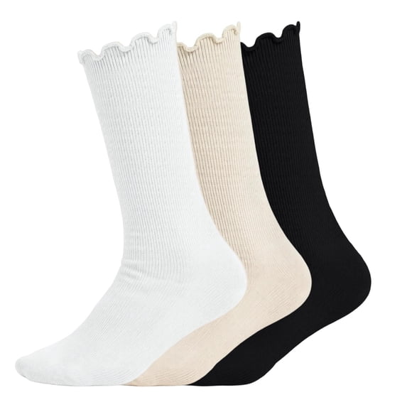 YUANxueke Girls Kids Ruffle Socks 3-Pieces School Uniform Dress Frilly Socks Breathable Crew Socks for 6-14 Years