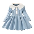 thumbnail image 1 of YUANxueke Girls Long-Sleeve Cable Knit Sweater Dress, Fashion Scalloped Doll Collar Buttons Dress,Light Blue,4 Years, 1 of 8