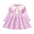 thumbnail image 1 of YUANxueke Girls Long-Sleeve Cable Knit Sweater Dress, Fashion Scalloped Doll Collar Buttons Dress,Pink,6 Years, 1 of 3