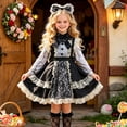 thumbnail image 1 of YUANxueke Girls Medieval Vintage Themed Costume 4-Piece Set, Zipper Long Sleeve Lace Trim Dress with Headband Waist Sash Bow Ornament for Costume Party,Black,5 Years, 1 of 8