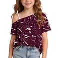 thumbnail image 1 of YUANxueke Girls Off The Shoulder T-Shirt Short Sleeve Trendy T-Shirt Summer Casual Cute Tops for 5-14 Years, 1 of 8