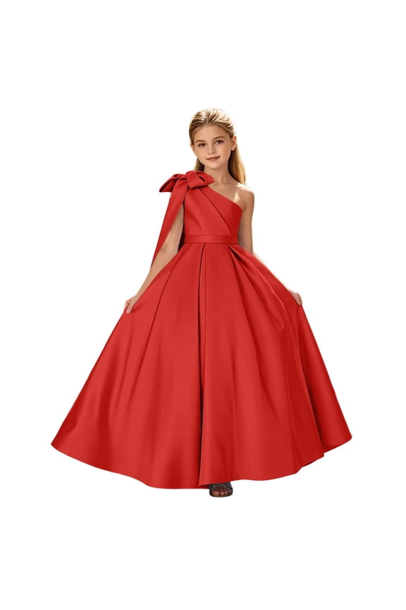 Girls One Shoulder Maxi Dress Satin Hi-Lo Pageant Dress Cocktail Evening Party Ball Gown Dresses for 2-14 Years