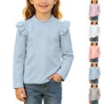 thumbnail image 1 of YUANxueke Girls Ruffle Long Sleeve Cotton Shirts Soft Casual Crewneck Pullover Layering Tops,Gray,2-3 Years, 1 of 7