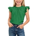 thumbnail image 1 of YUANxueke Girls Shirts Ruffle Cap Sleeve Crew Neck Pleated T-Shirts Fashion Casual Comfy Tops for 5-14 Years, 1 of 8