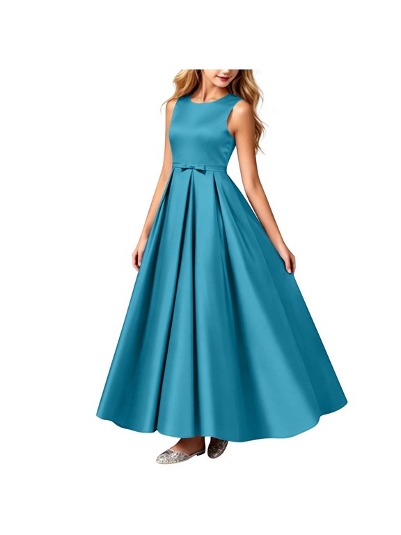 Girls Sleeveless Hi-Lo Satin Dress Pleated A-Line Maxi Princess Dress Wedding Elegant Ball Gown Dresses for 0-15 Years