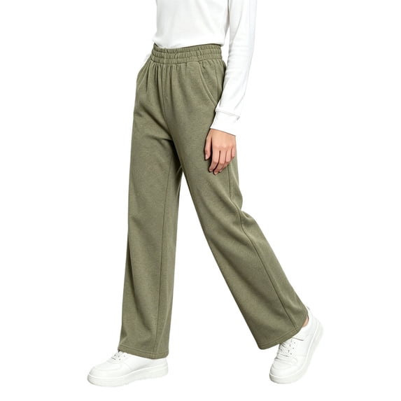 YUANxueke Girls Straight Leg Pants Elastic Waist Loose Fit Fall Winter Pants with Pockets,Coffee,Sizes 3-13