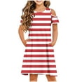 thumbnail image 1 of YUANxueke Girls Striped Dress Cold Shoulder Short Sleeve Crewneck Dresses Casual Summer Beach Vacation Sundress for 3-14 Years, 1 of 7