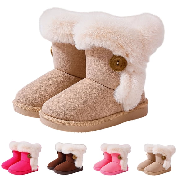 YUANxueke Girls Suede Snow Boots Faux Furs Trim Non=slip Warm Winter Ankle Boots