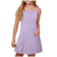 thumbnail image 1 of YUANxueke Girls Summer Eyelet Dress Sleeveless Spaghetti Strap A-Line Dress Casual Swing Fashion Sundress with Pockets for 5-15 Years, 1 of 7