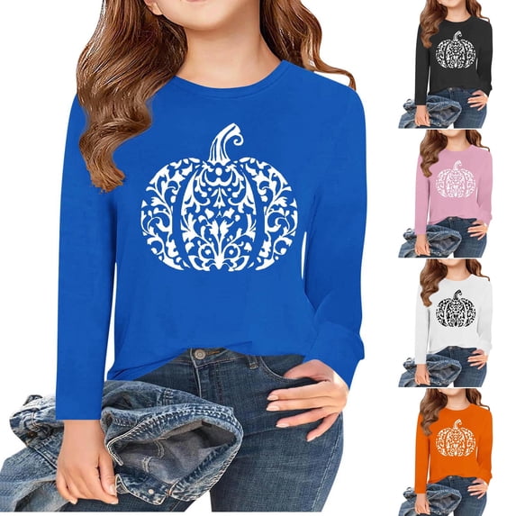 YUANxueke Girls Thanksgiving Long Sleeve Shirts Casual Printed Crewneck Soft Comfy Tee Tops for 3-15 Years