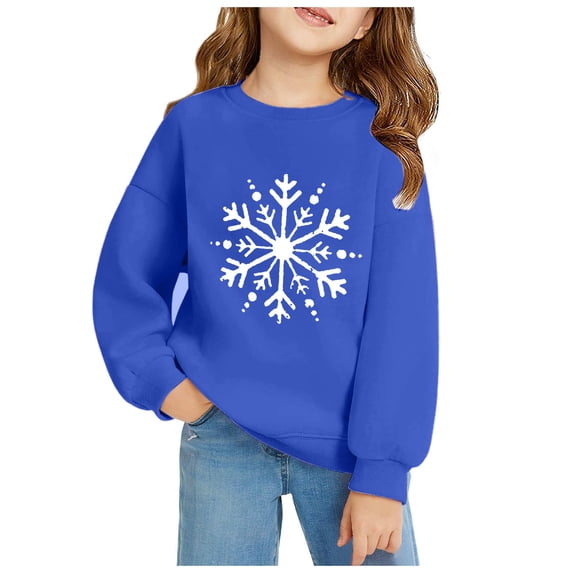 YUANxueke Girls Vintage Snowflake Print Sweatshirt, Casual Crew Neck Pullover Sweatshirt, Loose Long Sleeve Fall Winter Tops