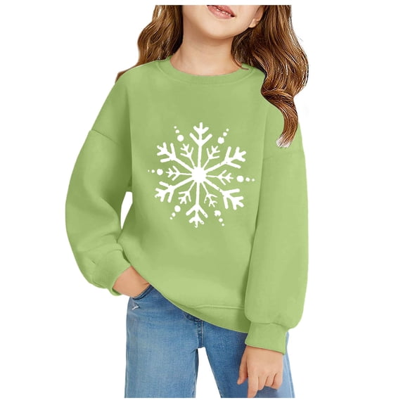 YUANxueke Girls Vintage Snowflake Print Sweatshirt, Casual Crew Neck Pullover Sweatshirt, Loose Long Sleeve Fall Winter Tops