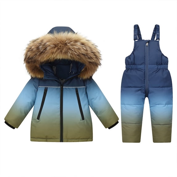 YUANxueke Kids 2-Piece Gradient Color Snowsuit Sets, Waterproof Hooded Down Jacket & Ski Bib Pants, Fashion Warm Ski Suit
