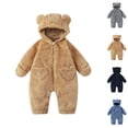 thumbnail image 1 of YUANxueke Kids Fleece Romper Jumpsuit Girls Boys Zip Up Thick Hooded Jumpsuit Winter Snowsuit Clothes,Coffee,0 Months, 1 of 5