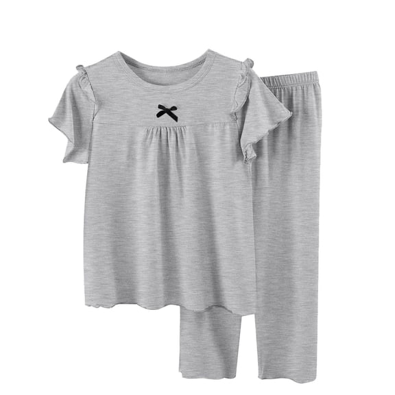 YUANxueke Kids Girls Short Sleeve Tops and Pants Lightweight 2 Piece Outfits Casual Comfy Cotton Clothing Sets Fashion Outfits Matching Sets 2-16 Years