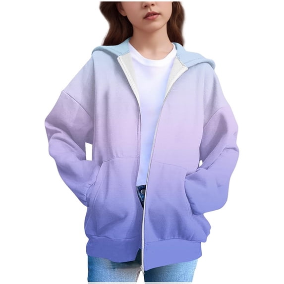 YUANxueke Kids Gradient Color Jackets Zip Up Hoodies Fashion Loose Sweatshirts with Pockets Outfits
