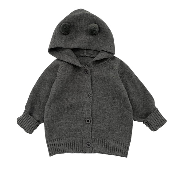YUANxueke Kids Knit Cardigan with Pompom Hood, Boys Girls Button Down Raglan Sleeve Jacket, Warm Knitted Cute Daily Tops