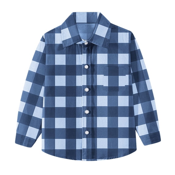 YUANxueke Kids Plaid Shirts Boys Girls School Uniform Dress Shirts Long Sleeve Button Down Collared Shirts with Chest Pocket for 6M-8Y