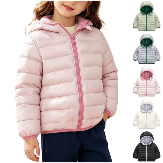 YUANxueke Kids Windproof Puffer Jacket, Long Sleeve Color Block Full Zip Hooded Jacket, Casual Lightweight Warm Packable Coat