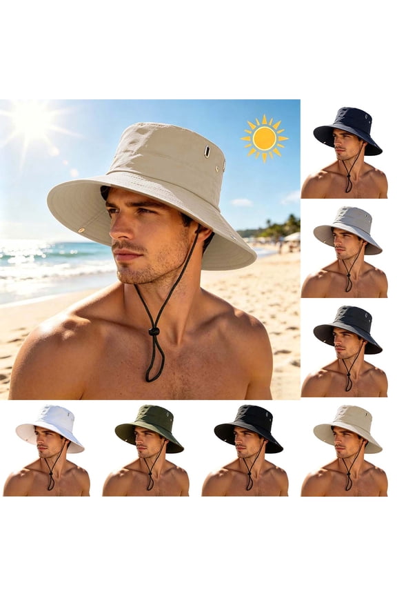Men & Women Sun Protection Hat Wide Brim Outdoor Bucket Hat with String Hiking Safari Sun Hat