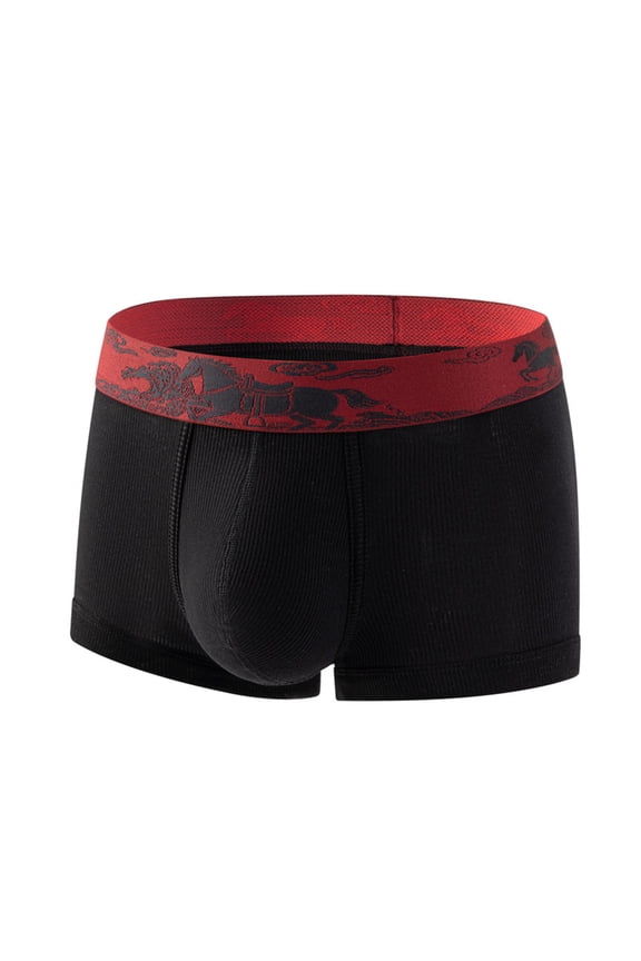 Men's Pouch Boxer Briefs Seamless Ribbed Underwear Printed Low Waist Breathable Trunks Stretchy Underpants