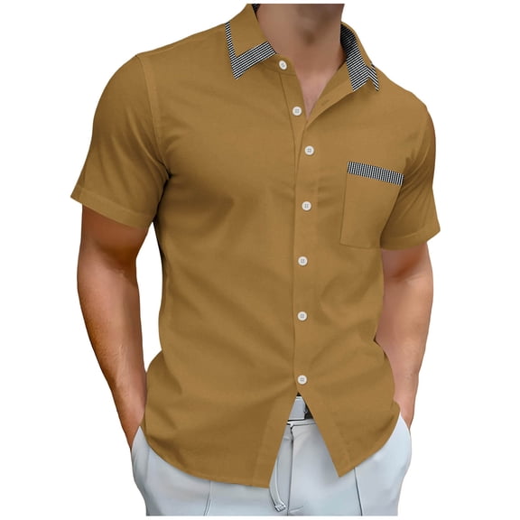 YUANxueke Men's Trendy Shirts Short Sleeve Dressy Blouses Button Down Lapel Tops Office Business Casual Outfits Spring Summer Clothes