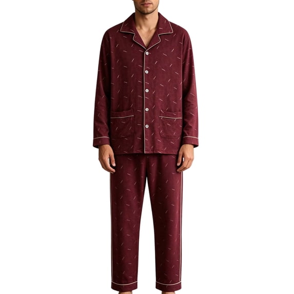 YUANxueke Mens Big & Tall Cotton 2 Piece Pajamas Sets Long Sleeve Collared Button Down Shirts & Pants Comfy Sleepwear
