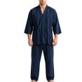 thumbnail image 1 of YUANxueke Mens Cotton Kimono Pajama Sets 3/4 Sleeve Tie Front Shirt & Pants 2-Piece Sleepwear Outfits, 1 of 4