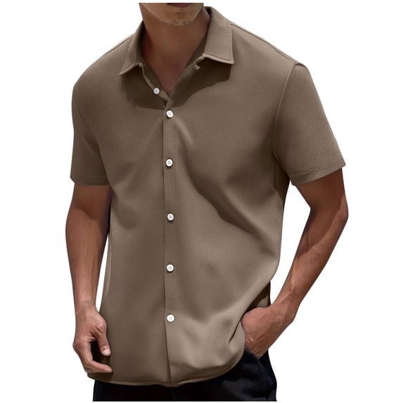 YUANxueke Mens Dress Shirts Lightweight Short Sleeve Lapel Blouse Casual Breathable Button Down Tops Loose Spring Summer Business Office Outwear