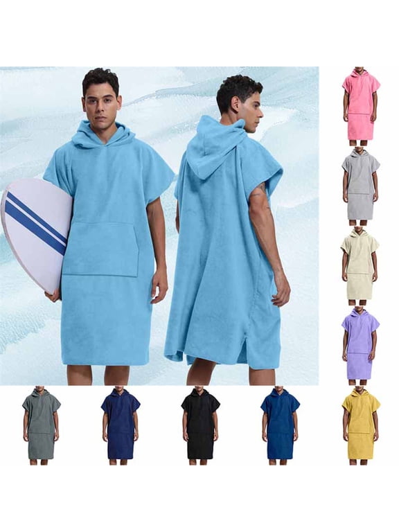 Mens Poncho Changing Robe with Hood Absorbent Quick Dry Towel with Pockets Surf Pullover Hoodie Sleeprobe,Beige,Free Size