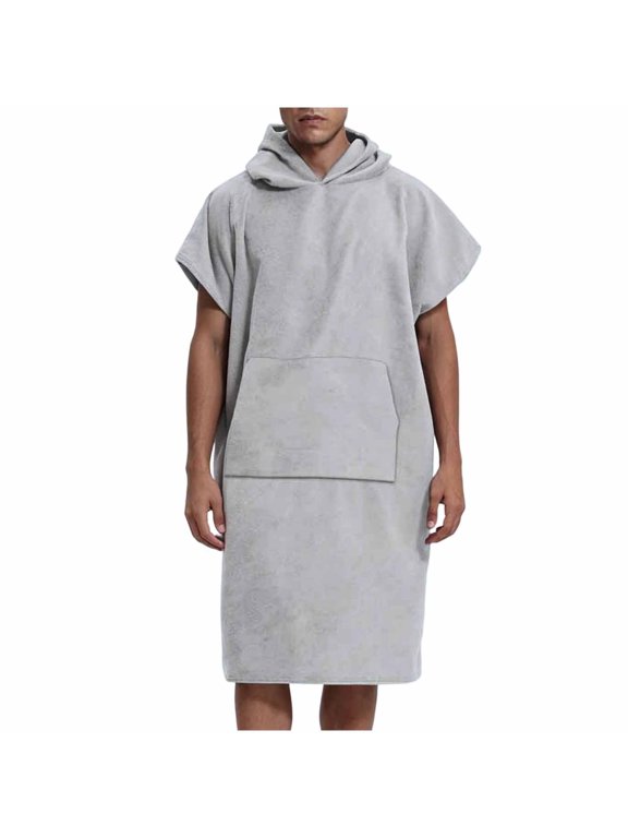 Mens Poncho Changing Robe with Hood Absorbent Quick Dry Towel with Pockets Surf Pullover Hoodie Sleeprobe,Gray,Free Size