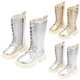 thumbnail image 1 of YUANxueke PU Leather Lace Up Knee High Boots for Girls Side Zipper Fashion Shiny Metallic Punk Boots, 1 of 7