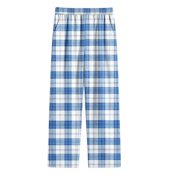 YUANxueke Plaid Pants for Girls Boys Elastic Waist Straight Leg Comfy Pants with Pockets,Blue,15-16 Years