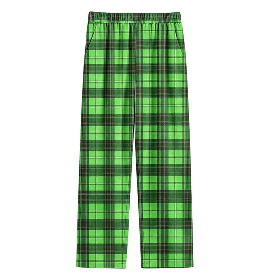 YUANxueke Plaid Pants for Girls Boys Elastic Waist Straight Leg Comfy Pants with Pockets,Green,13-14 Years