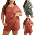 thumbnail image 1 of YUANxueke Plus Size Short Sets for Women Crew Neck 2 Piece Summer Set Oversized Top and Loose Fit Shorts Casual Summer Matching Outfits with Pocket XL-5XL, 1 of 5