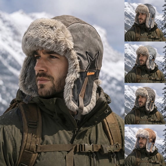 YUANxueke Trapper Hat for Men Winter Warm Suede Fuzzy Russian Ushanka Trooper Aviator Hats with Ear Flaps