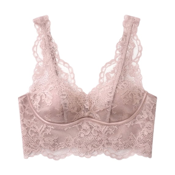 YUANxueke Women's Lace Bralette V Neck Sheer Mesh See Through Bralettes Embroidered Padded Longline Bra