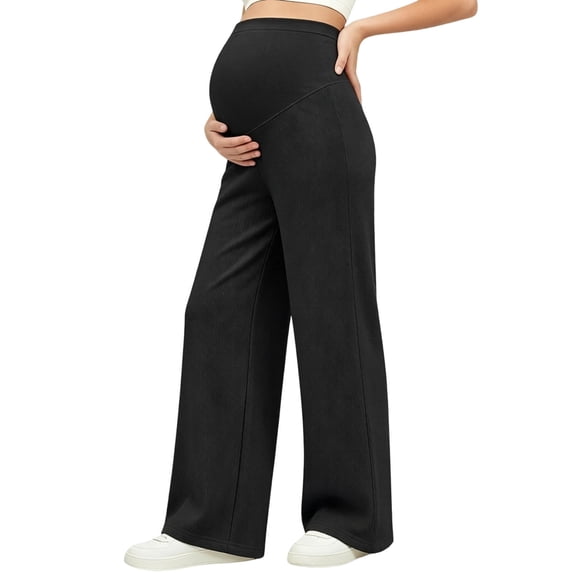 YUANxueke Women's Maternity Wide Leg Pants Versatile Comfy Palazzo Casual Pants Stretch Pregnancy Trousers,Black,M