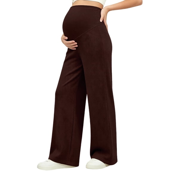 YUANxueke Women's Maternity Wide Leg Pants Versatile Comfy Palazzo Casual Pants Stretch Pregnancy Trousers,Coffee,XXL