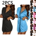 thumbnail image 1 of YUANxueke Women's Robes 2-Packs 3/4 Sleeve Silk Sleeprobes Short Kimono Belted Bathrobes Lace Trim Loungewear, 1 of 8