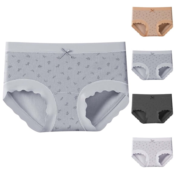 YUANxueke Womens Cotton Briefs Seamless Bowknot Trim Printed Underwear Casual Soft Comfortable Panties