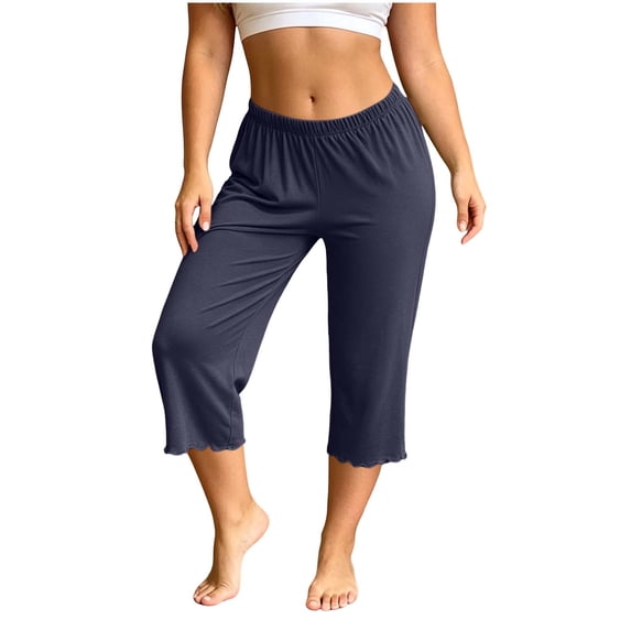 YUANxueke Womens Modal Capris Soft Cozy Pajama Bottoms Pants Elastic Wasit Ruffle Trim Casual Sleep Pants