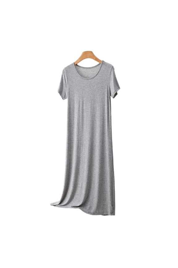 Womens Modal Full Length Nightgown Crew Neck Short Sleeve Sleep Robe Trendy Soft Lightweight Sleepdresses
