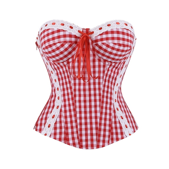 YUANxueke Womens Plaid Corset Bustier Top Strapless Side Zipper Waist Cincher Vintage Shapewear Party Outfit,Size XS-XL