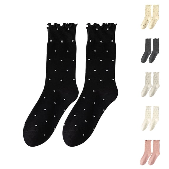 YUANxueke Womens Ruffle Socks Cute Polka Dot Soft Frilly Mid-calf Sock Casual Breathable Socks for Womens
