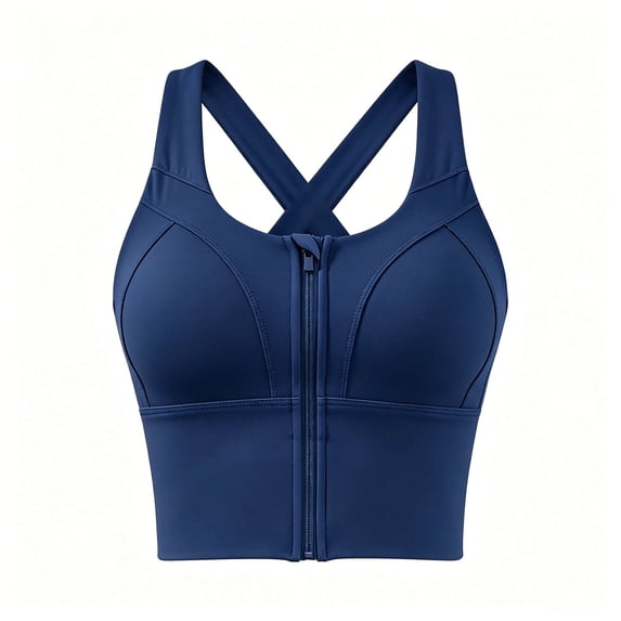 YUANxueke Zip Front Sports Bra for Women Cross Back Active Yoga Sports Bra Workout Supportive Longline Bra